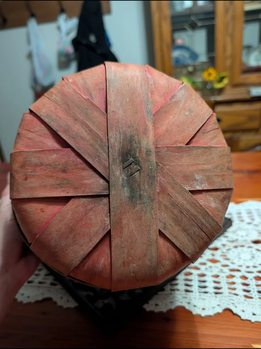Red Wooden Bushel Basket Planter - Decorative Home Accent